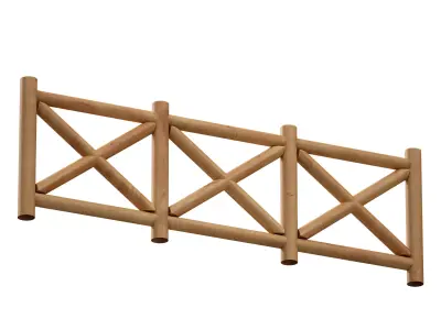 Wooden log fence fencing 3D model