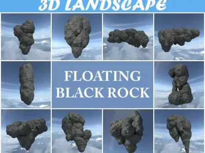 Low poly Floating Island Black Rock Pack 190502 Low-poly 3D model