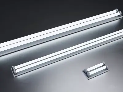 Fluorescent Tube Light Fixtures Set Low-poly 3D model