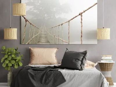 Bedroom set suspension bridge in mist - canvas 3D model