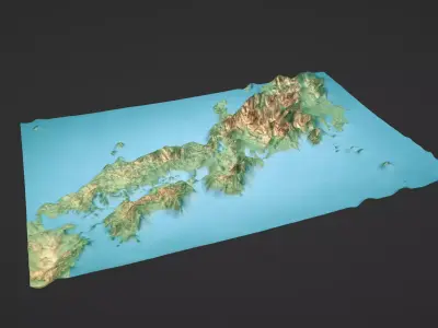 Japan Map Topography Low-poly 3D model