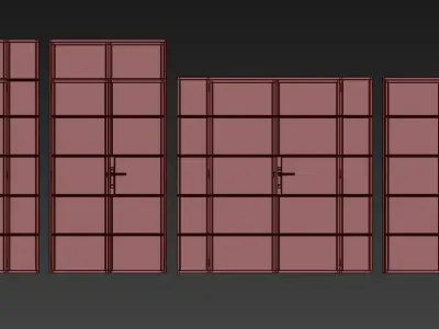 Set 5 steel frame glass doors 3D model