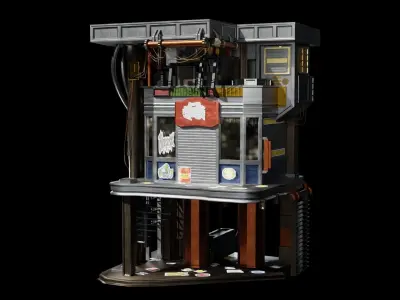 Sci Fi Cyberpunk Building Low-poly 3D model
