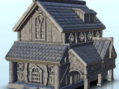 House with canopy and roof window 6 3D print model