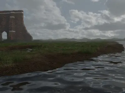 Realistic grassland landscape scene 3D model