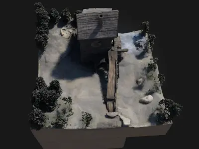 Old Watermill Scene  Tranquil Echoes of Rural Life 3D model