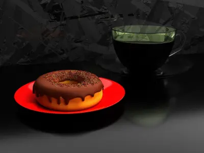 Donut with the cup of coffee Low-poly 3D model