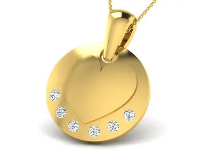 Pendants Collection gold heart pendant with two diamonds 3D print model