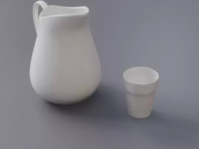 Realistic White Ceramic Jug and Cup  Free 3D model