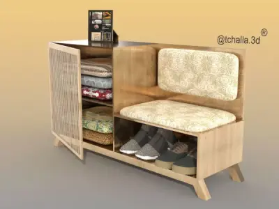 pratileira wooden shoe cabinet with shoes 3D print model
