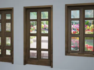 Old solid wood door and windows Low-poly 3D model