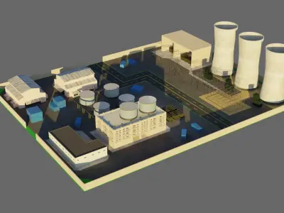 Modular Nuclear Power station - Game Ready - PBR Low-poly 3D model
