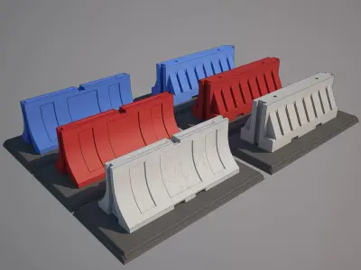 Plastic Traffic Water Barrier - Barricade Low-poly 3D model