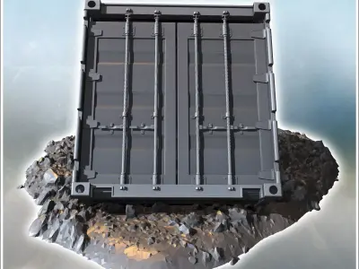 Fallen shipping containers lying on rocky ground partially burie 3D print model