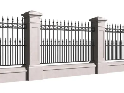  Fence in classic style with wrought iron railing 3D model
