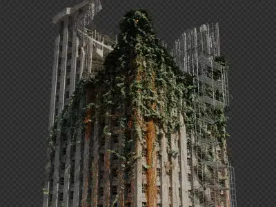 Abandoned Destroyed House overgrown with Evy Free 3D model