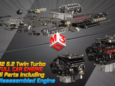 V12 Twin Turbo with Disassembled Car Engine 3D Model Pack