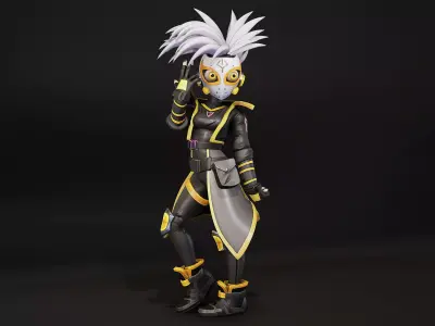 Stylized Cyber Mask Character Adventure 4 Game Ready Low-poly 3D model