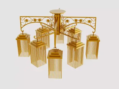 Chandelier gold with four lights 3D model