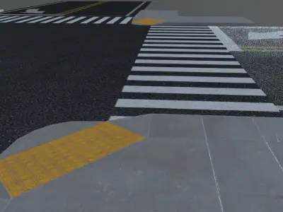 Traffic Intersection with crosswalks and truncated dome mats Low-poly 3D model