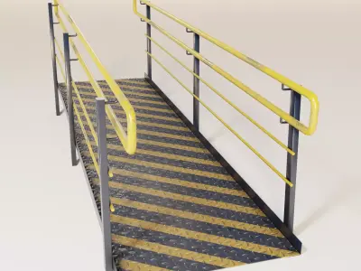 Ramp PBR metal railing with bars Low-poly 3D model
