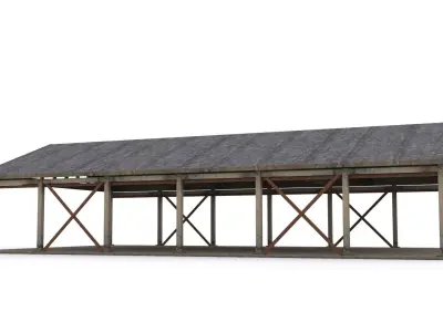 Hangar wooden structure with roof Low-poly 3D model