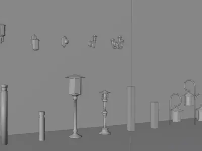 Sidewalk and wall lamp pack Low-poly 3D model