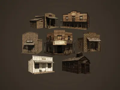 Western town building pack Low-poly 3D model