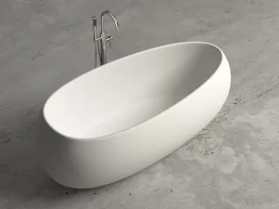 Freestanding resin oval bathtub with floor-mounted tap 12 3D model