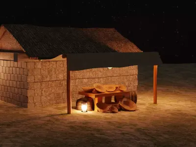 The Grocery house in night sky 3D model