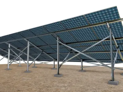 Lowpoly Ground Mounted Solar Panels-12 Rows of PV Modules Low-poly 3D model