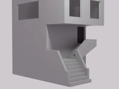 Building with staircase - narrow width Low-poly 3D model