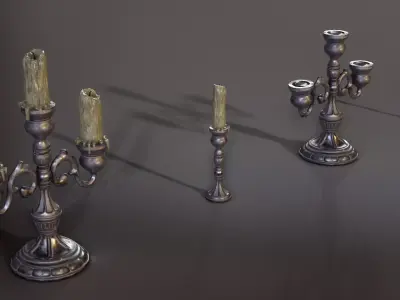 Candlestick three candlesticks Low-poly 3D model