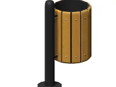 Wooden open cage type trash can Low-poly 3D model
