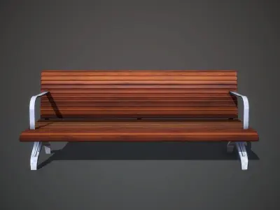 Wooden Bench Low-poly 3D model 7