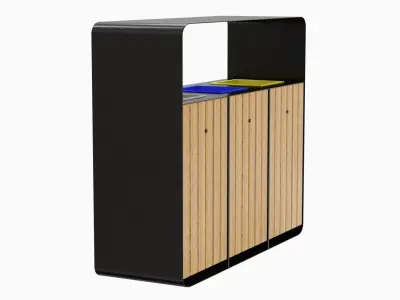 HANKO Outdoor Waste Recycling Bin with 3 Removable Compartments 3D model