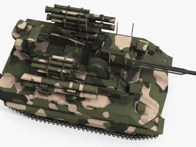  Military Support Vehicle with Dual Armament Forest Camo Simplified 