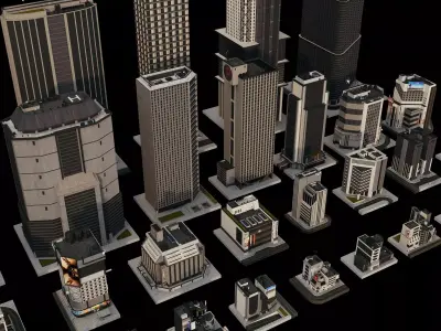 Modern Skyscrapers Pack City Buildings Towers Highrise Low-poly 3D model