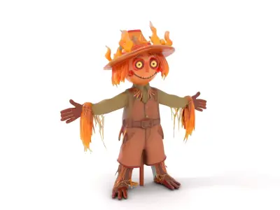 Flaming Scarecrow Rigged and Animated D Character Model Low-poly 3D model