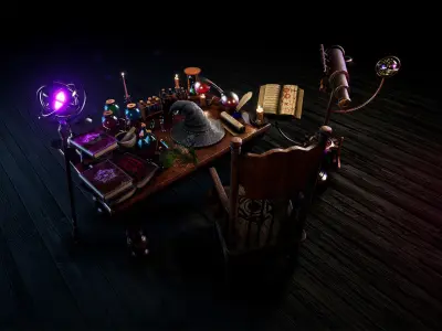 Wizard Table Props  30 Assets Low-poly 3D model