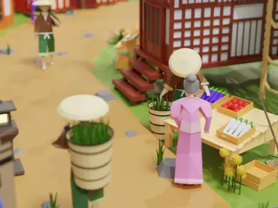 Chinese Village Low-poly 3D model