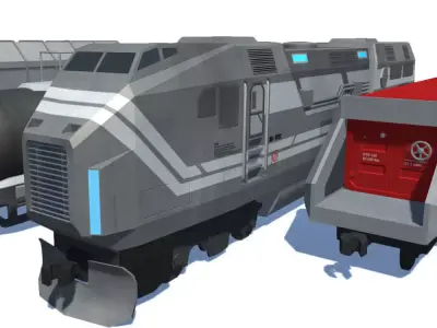 Sci-fi Train Set Low-poly 3D model