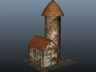 Tower 3d model stone house Low-poly 3D model