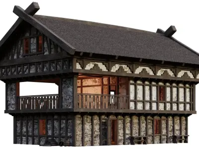 Old Medieval Building House 4K Textures GameReady 52 Low-poly 3D model