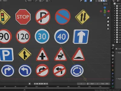 Road sign or Traffic sign 3D icon flat design collection no 1 Low-poly 3D model