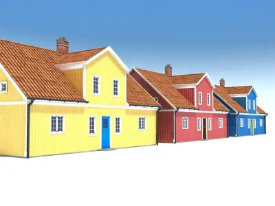 Three Houses Low Poly Low-poly 3D model