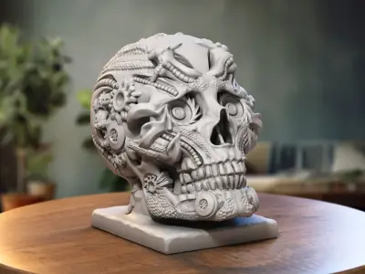 Robot Skull Headphone Stand Cyborg Headset Stand 3D print model 2