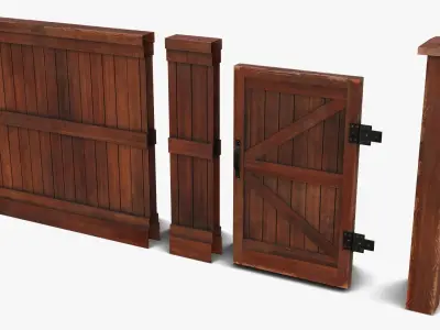 Modular Fence Pack PBR Low-poly 3D model