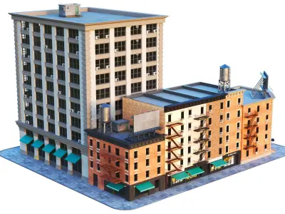  Detailed City Buildings Block 