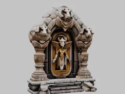 Medieval Stone Altar Baphomet Low-poly 3D model